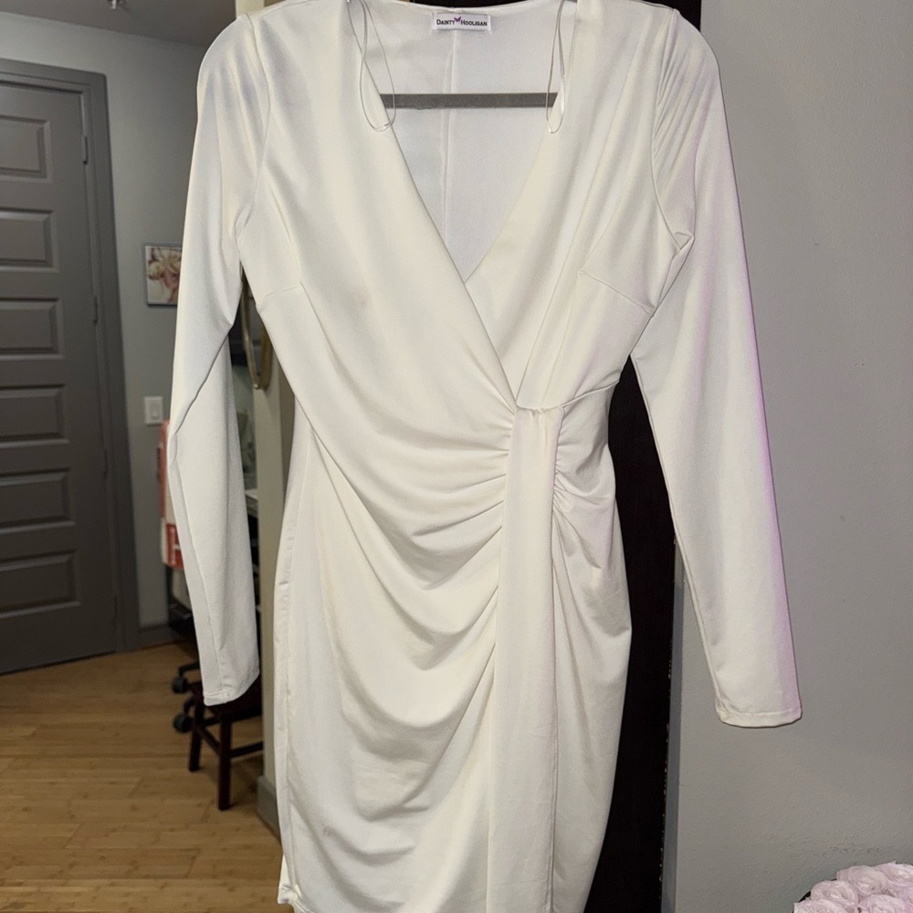 Dainty Hooligan Cream Long Sleeve Wrap Dress